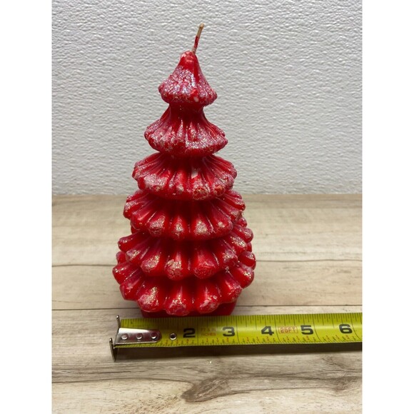 Vtg Christmas Tree Candle Red Wax Glitter 7"x3" - Picture 8 of 8